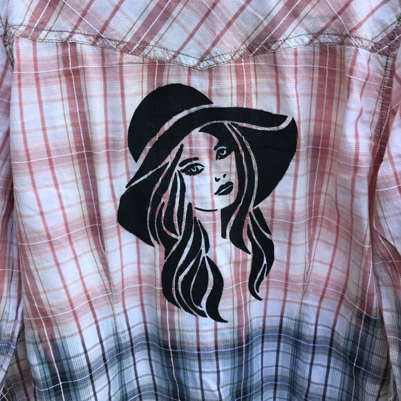 Bleached Shirt, Junior Size Medium: Upcycled Hand Painted Plaid Top - Picture 11 of 12
